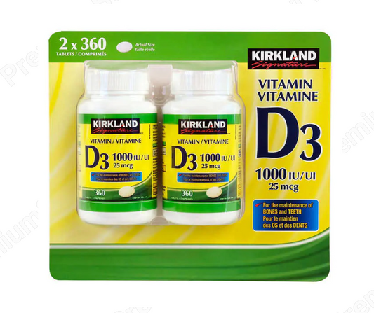 Kirkland Signature Vitamin D3 1000IU/25mcg, 360 tablets, Twin Pack